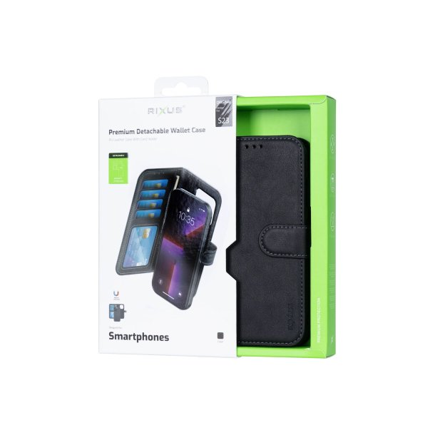 Rixus Duo Magnetic Detachable Wallet Cover til Samsung Galaxy S23 S911B Sort