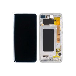 Sk�rm til Samsung Galaxy S10 Plus G975F med ramme Prism Hvid Service Pack