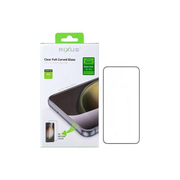 Rixus sk�rmbeskyttelse til Xiaomi Redmi Note 15 Pro 5G H�rdet glas Clear HD Full Cover Curved Edge