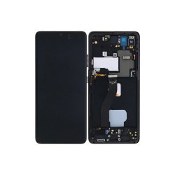 Sk�rm til Samsung Galaxy S21 Ultra 5G G998B med ramme Phantom Sort Service Pack formonteret