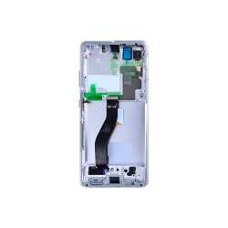 Sk�rm til Samsung Galaxy S21 Ultra 5G G998B med ramme Phantom S�lv Service Pack formonteret