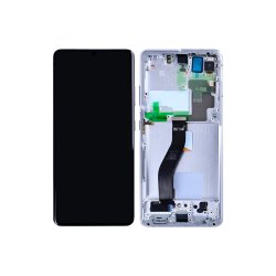 Sk�rm til Samsung Galaxy S21 Ultra 5G G998B med ramme Phantom S�lv Service Pack formonteret