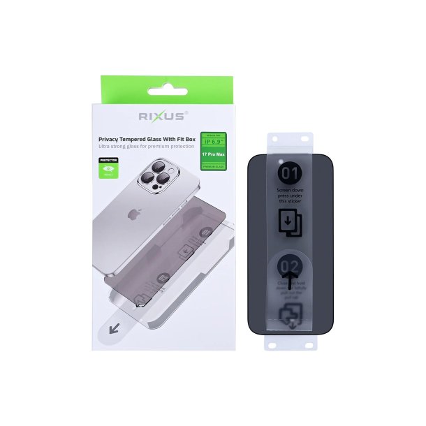 Rixus sk�rmbeskyttelse til iPhone 17 Pro Max H�rdet glas Privatlivsfilter med Fit Box