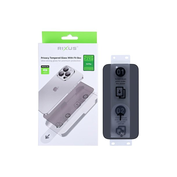 Rixus sk�rmbeskyttelse til iPhone 14 Pro H�rdet glas Privacy med Fit Box