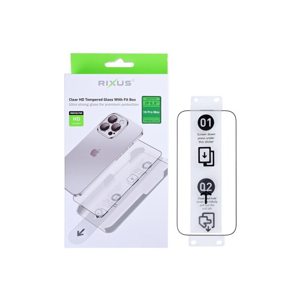 Rixus sk�rmbeskyttelse til iPhone 16 Pro Max H�rdet glas Clear HD med Fit Box