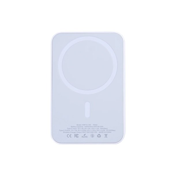 Til iPhone 12, 13, 14, 15, 16, 17 serien Battery Pack Magnetic Charging 15W 10000mAh Hvid