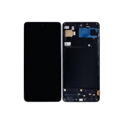 Sk�rm til Samsung Galaxy A71 4G A715F med ramme Prism Crush Sort Incell
