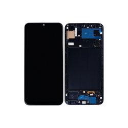 Sk�rm til Samsung Galaxy A50 A505F med ramme Sort Incell