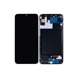 Sk�rm til Samsung Galaxy A30s A307F med ramme Prism Crush Sort Incell