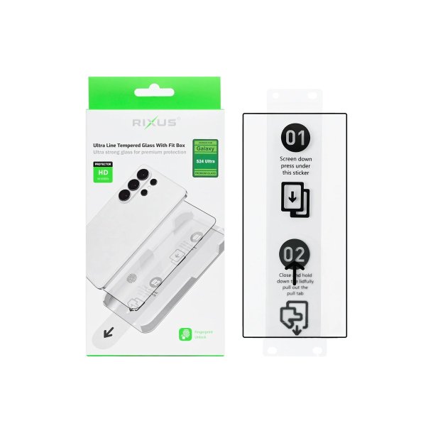 Rixus sk�rmbeskyttelse til Samsung Galaxy S24 Ultra S928B H�rdet glas Ultra Line med Fit Box