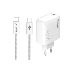 Rixus RXHC45C Hurtigoplader USB-C Kabel 1.8m 45W Hvid