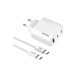Rixus RXHC65C Hurtigoplader USB-C Kabel 1.8m 65W Hvid