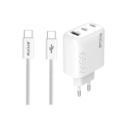 Rixus RXHC65C Hurtigoplader USB-C Kabel 1.8m 65W Hvid