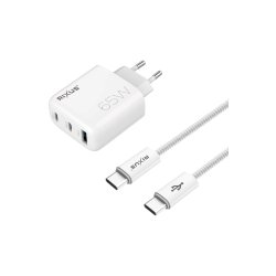 Rixus RXHC65C Hurtigoplader USB-C Kabel 1.8m 65W Hvid