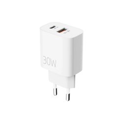 Hurtigoplader CH30AC USB-A og USB-C to porte 30W Hvid