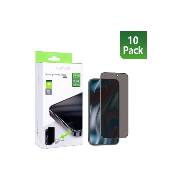 Rixus sk�rmbeskyttelse til iPhone 18 Pro H�rdet glas Privacy Full Cover Curved Edge 10-pak
