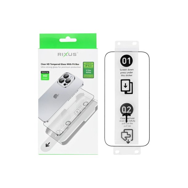 Rixus sk�rmbeskyttelse til iPhone 17 Pro / iPhone 18 Pro H�rdet glas Clear HD med Fit Box