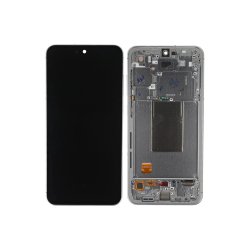 Sk�rm til Samsung Galaxy S24 FE S721B med ramme S�lv Service Pack formonteret