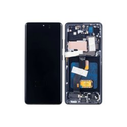 Sk�rm til Samsung Galaxy S21 Ultra 5G G998B med ramme Phantom Sort Soft-OLED 120Hz