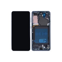 Sk�rm til Samsung Galaxy S21 G991B med ramme Phantom Gr� Soft-OLED 120Hz