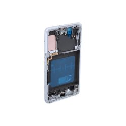 Sk�rm til Samsung Galaxy S21 G991B med ramme Phantom Hvid Soft-OLED 120Hz