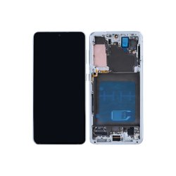 Sk�rm til Samsung Galaxy S21 G991B med ramme Phantom Hvid Soft-OLED 120Hz