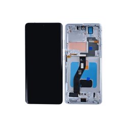 Sk�rm til Samsung Galaxy S21 Ultra 5G G998B med ramme Phantom S�lv Soft-OLED 120Hz