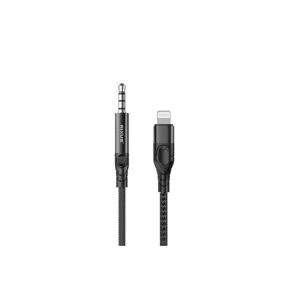 Rixus 3, 5 mm til Lightning kabel braided 1.2m Sort RXMU35L