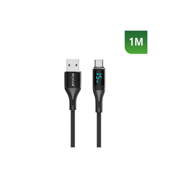 Rixus USB-C kabel braided LED Display 1m Sort RXUC28AC
