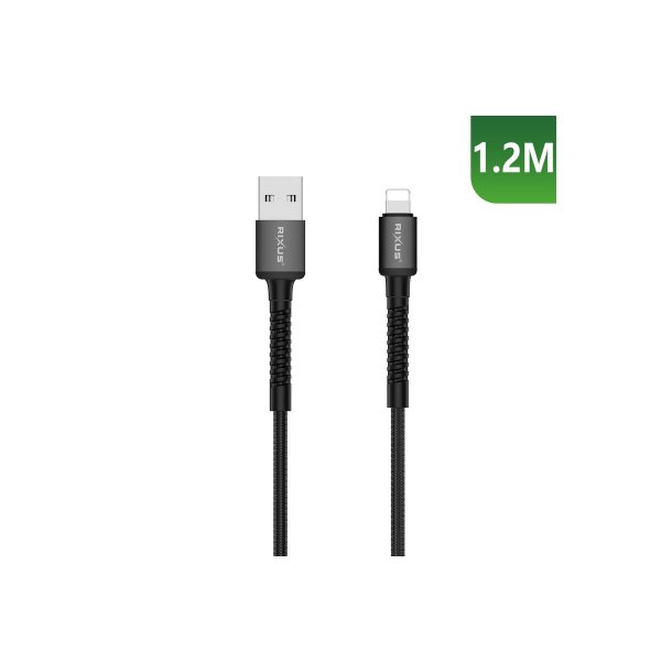 Rixus Lightning kabel braided 1.2m Sort RXU71A
