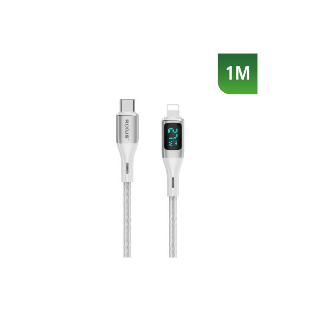 Rixus USB-C til Lightning kabel braided LED Display Hvid RXUC29L