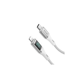 Rixus USB-C til Lightning kabel braided LED Display Hvid RXUC29L