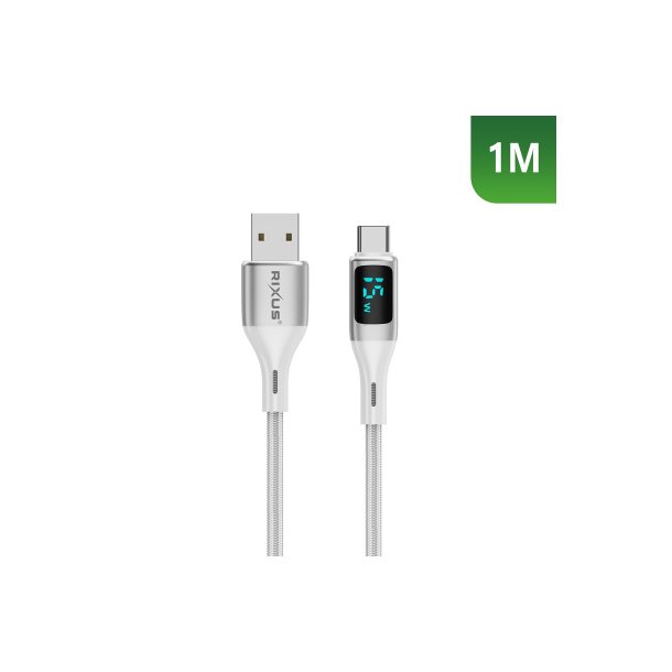 Rixus USB-A til USB-C kabel braided LED Display Hvid RXUC29AC