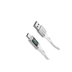 Rixus USB-A til USB-C kabel braided LED Display Hvid RXUC29AC