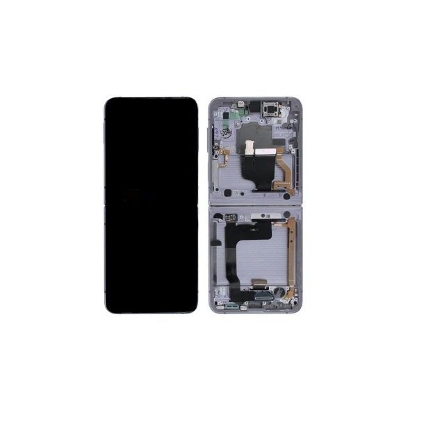 Samsung Z Flip4 (5G) F721B Sk�rm med ramme Hvid 5G Display og Digitizer Service Pack