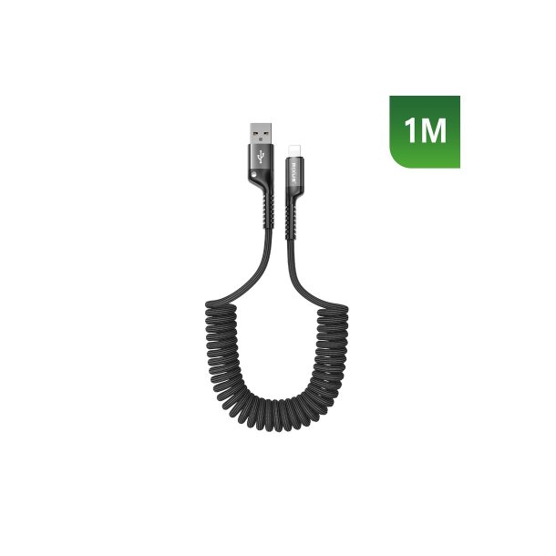 Rixus USB-A til Lightning kabel retractable Sort RXUC17AL