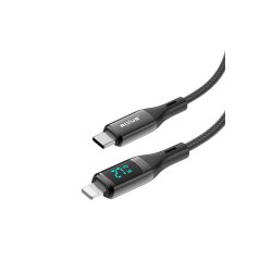 Rixus USB-C til Lightning kabel braided LED Display 1m Sort RXUC28L