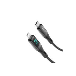 Rixus USB-C til Lightning kabel braided LED Display 1m Sort RXUC28L