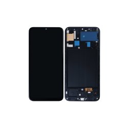 Samsung Galaxy A50 A505F Sk�rm OLED med ramme Sort Display og Digitizer Soft-OLED