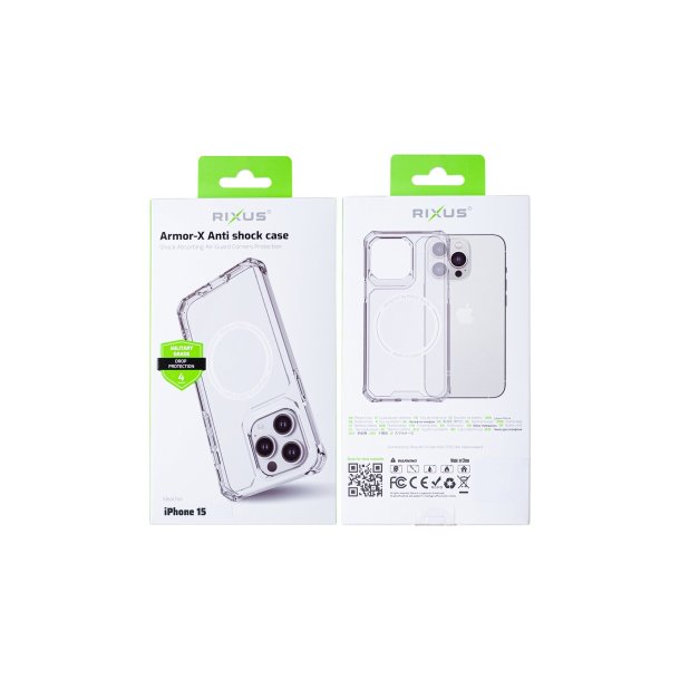 Rixus iPhone 15 MagSafe Cover Armor-X Anti-Shock Transparent