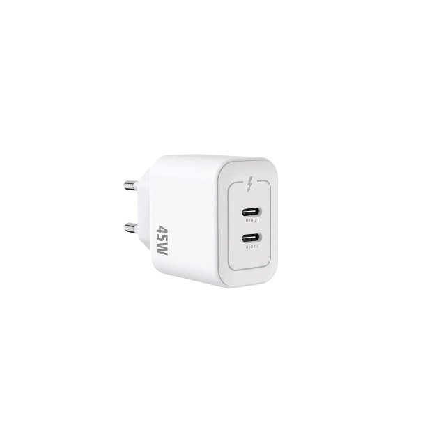 Dobbelt USB-C Oplader GaN 45W Hvid Rixus RXHC45