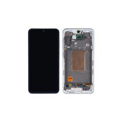 Samsung Galaxy A55 5G A556B Sk�rm OLED med ramme Ice Blue Display og Digitizer Soft-OLED