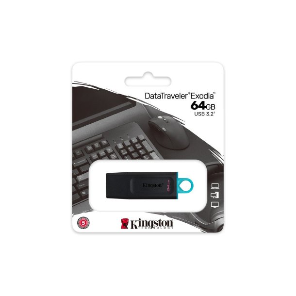 USB-Flashdrev 64GB USB-A Sort/Teal Kingston