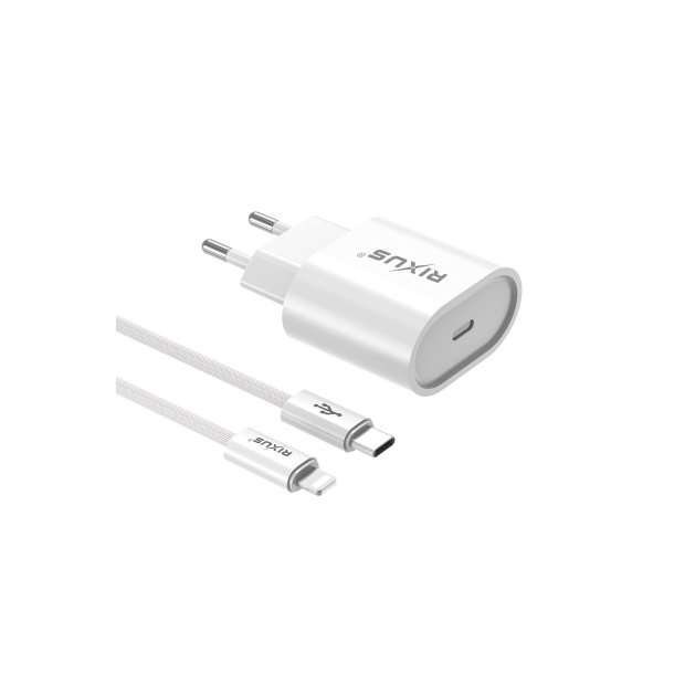USB-C Oplader med Lightning Ladekabel 30W Hvid Rixus RXHC30L