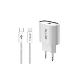 USB-C Oplader med Lightning Ladekabel 30W Hvid Rixus RXHC30L
