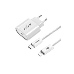 USB-C Oplader med Lightning Ladekabel 30W Hvid Rixus RXHC30L
