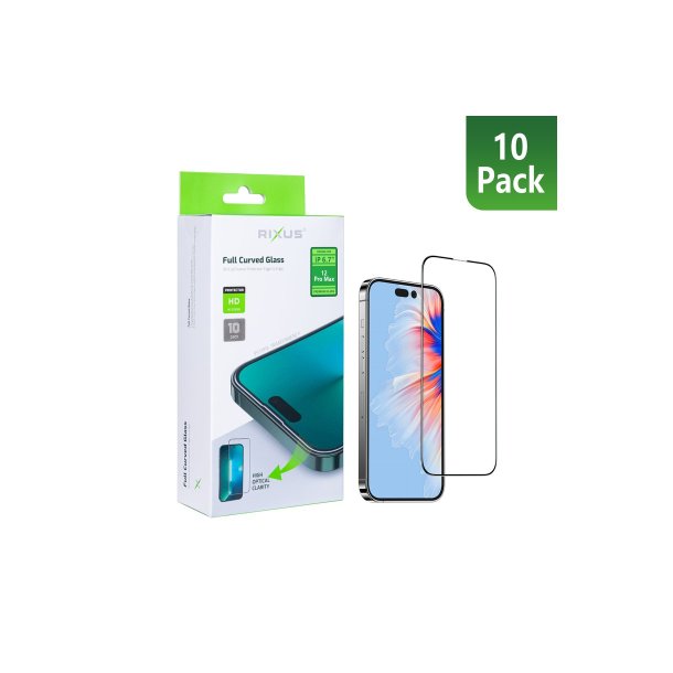 iPhone 12 Pro Max h�rdet glas Curved Edge Clear HD Full Curved Edge 10-pack R�d
