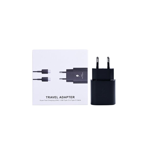 25W oplader med USB-C kabel Sort Retail Box